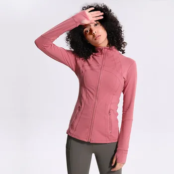 

Fashion Young Girls Yoga Fitness Coat Women's Sport Wear Slim Stretch Gym Clothing Zipper Running Long Sleeve Top Collar Jogging