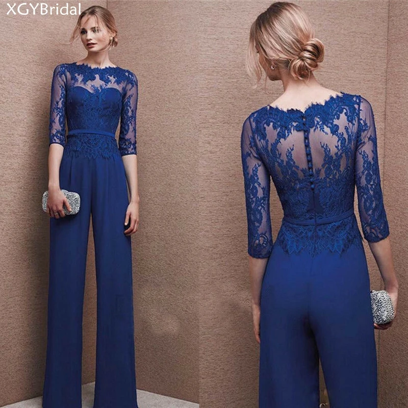 

New Arrival Elegant Jumpsuit Mother Of The Bride Dresses Jewel Neckline Half Sleeve Lace Formal Party Dress Groom Gowns платье