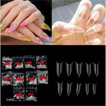 

False Nails Natural/Clear Stiletto Sharp French Artificial Nails Fake Nails Full Cover Tips Design Salon Nail Art 500Pcs/Pack