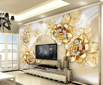 

CJSIR Mural Wallpaper 3D Three-dimensional Luxury Golden Flower Jewelry TV Background Wall Bedroom Living Room 3d Wallpaper