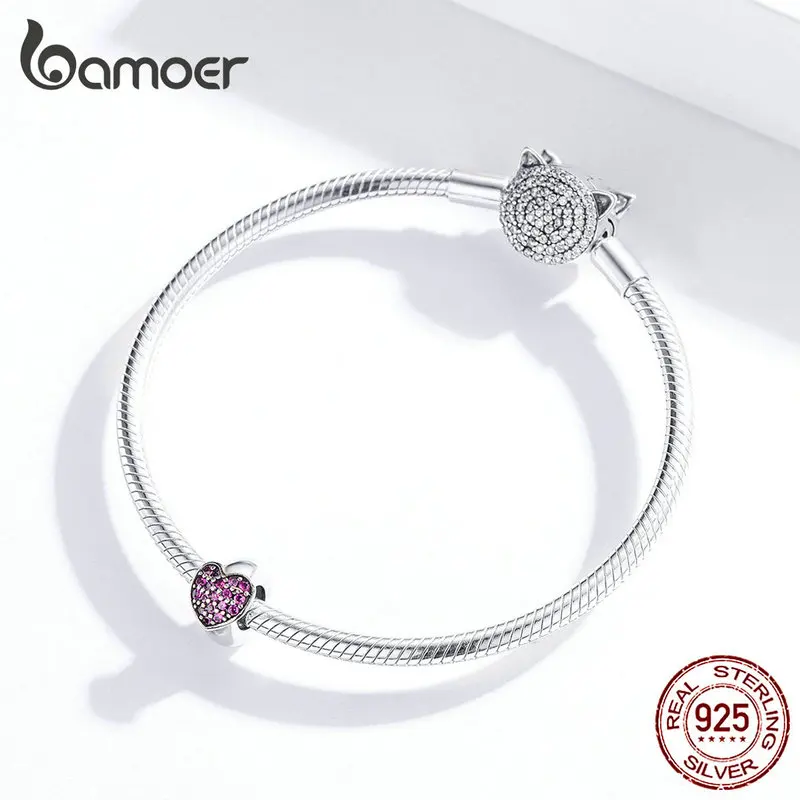 Bamoer, сердечко, Силиконовая пробка, Шарм для оригинального серебра 925, браслет 3 мм, браслет, сделай сам, изготовление ювелирных изделий, сделай сам, аксессуары SCC1336
