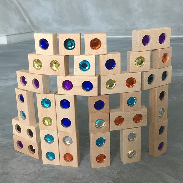 128pcs Wooden Gem Blocks Rainbow Stacking Toys Natural Wood Blocks Kids Creative Game Blocks Educational Toys for Children 2