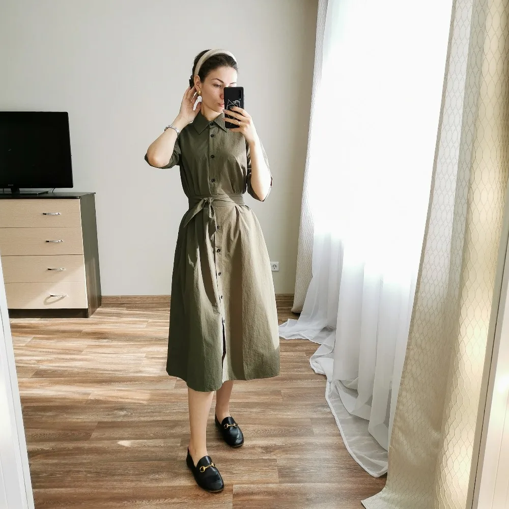 Для женщин Повседневное пояса на пуговицах спереди вечерние платья vestidos для девочек три четверти рукав, отложной воротник, плотная ткань, платье Новинка зимы, модное платье