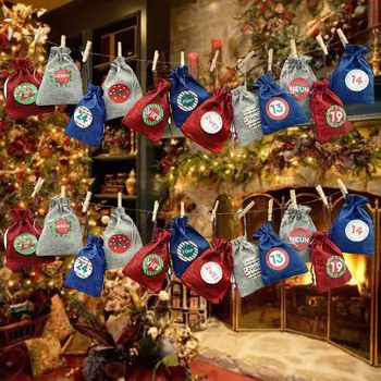 

Christmas 2020 Advent Calendar 24 Days Hanging Drawstring Candy Bag with Sticker Q39B