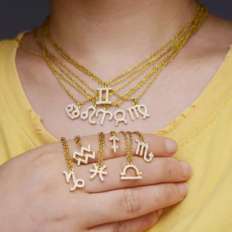 Zircon Zodiac Sign Pendant Necklace 