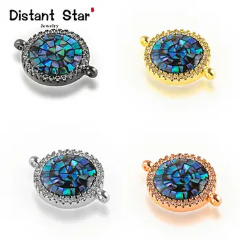 

18*14mm Round Exquisite DIY Bracelet Jewelry Accessories Making Necklace Pendant Connector Abalone Shell Copper Zirconia Hole