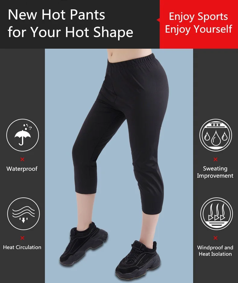 Women Sweating Pants Inner Silver Coating Quick Sweating and Body TEMP Keeping Bodybuilding Bodyshaping Cropped Pants Trousers