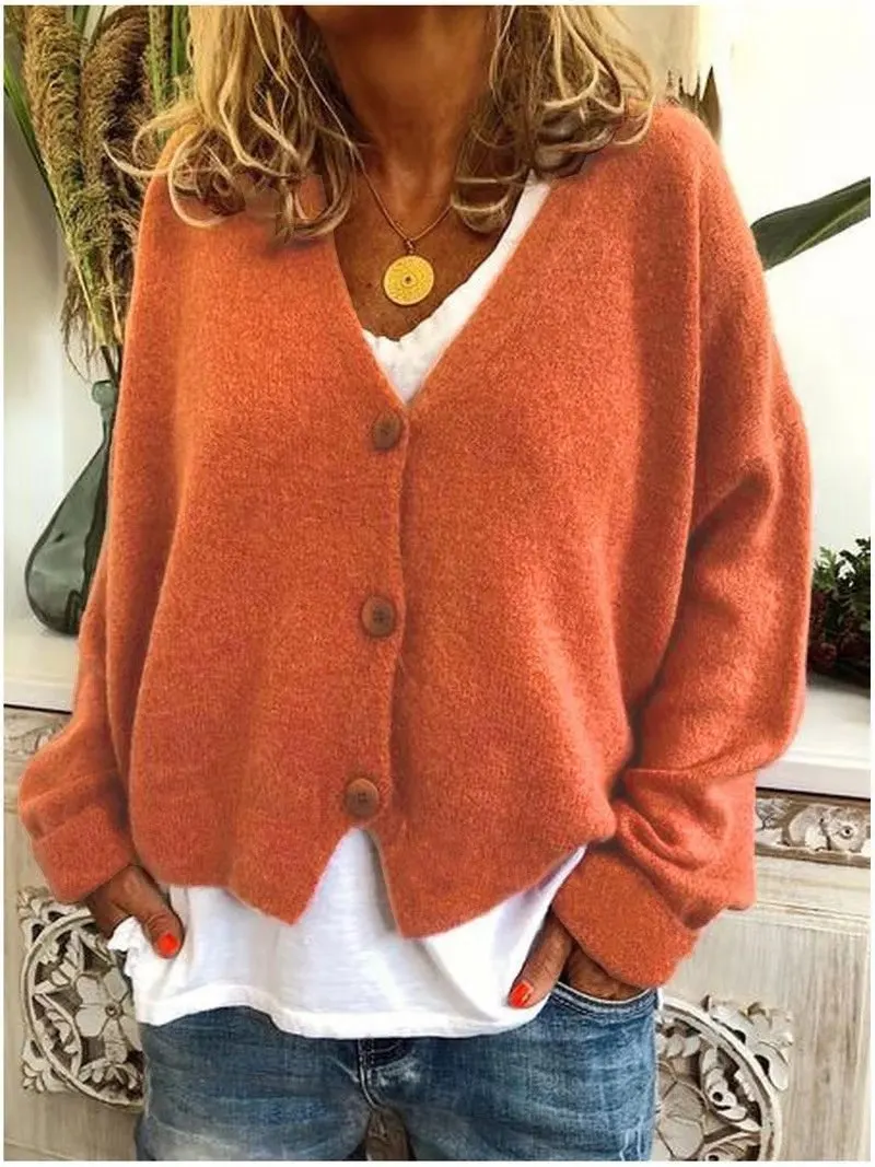 Хит, женский свитер для отдыха, Свободный вязаный кардиган, чистый цвет, свитер, Рождественский женский свитер, подарок - Цвет: Orange