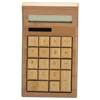 

Bamboo Calculator 12 Digit LCD Display Office School Special Gift Christmas Calculate Commercial Tool Battery Solar Powered