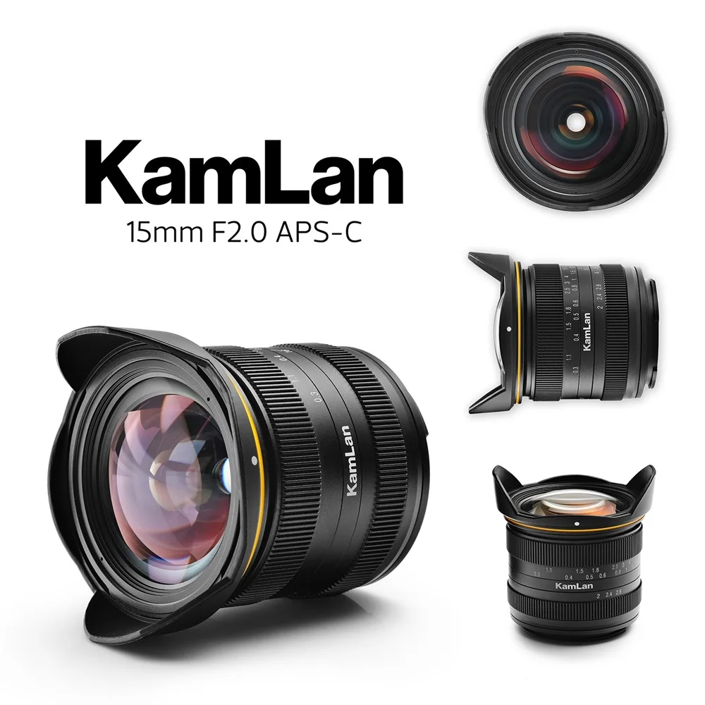 Kamlan 15Mm F2.0 Apertura Per Sony Mirrorless Fotocamera Aps-C Obiettivo Per Canon Nero Dslr Fotocamere Fix-Focus Messa A Fuoco Manuale