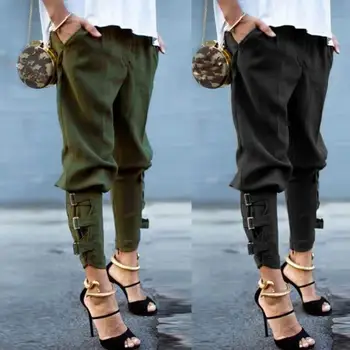

Pants Women Casual High Waist Solid color bandage pants Elastic Waist