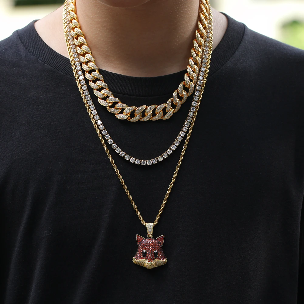 

Hip Hop Inlaid Zircon Bling Bling Cute Fox Pendant Necklace Valentine's Day Unisex Fashion Charms Necklace Accessories Jewelry