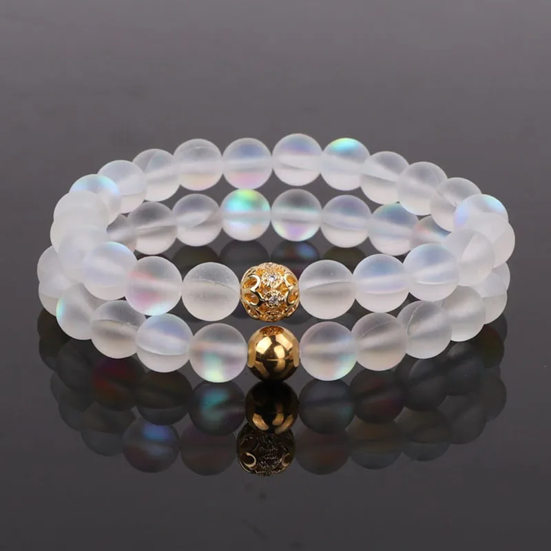 2PCS/SET New Fashion AB Glass Beads Women Jewelry Bracelet Moon Flash Color Beaded Elastic Bracelet Lady - Image 3