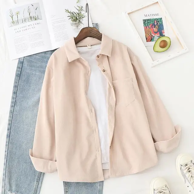 woman shirts 2021 Spring New Retro Corduroy Shirt Women's Coat Hong Kong Style Ins Loose Corduroy Long Sleeves Outer Match Apricot