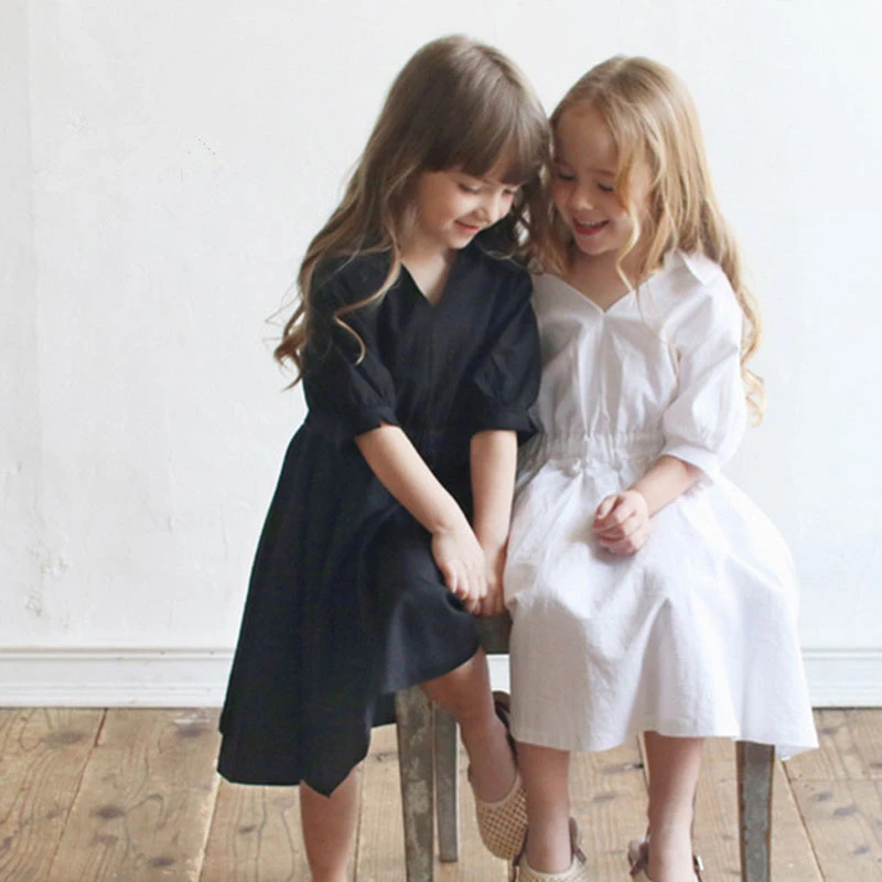 Summer Dress For Girls Half Sleeve Black White Shirt Dress Elastic Waist Teens Children Clothing V Neck Kids Outfits 12 13 Years Dresses Aliexpress