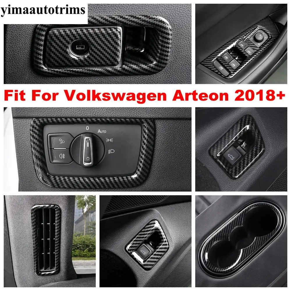 Pilastro A Air Ac Vent / Window Lift Button / Water Cup Panel Abs Rivestimento In Fibra Di Carbonio Per Volkswagen Arteon 2018 - 2021