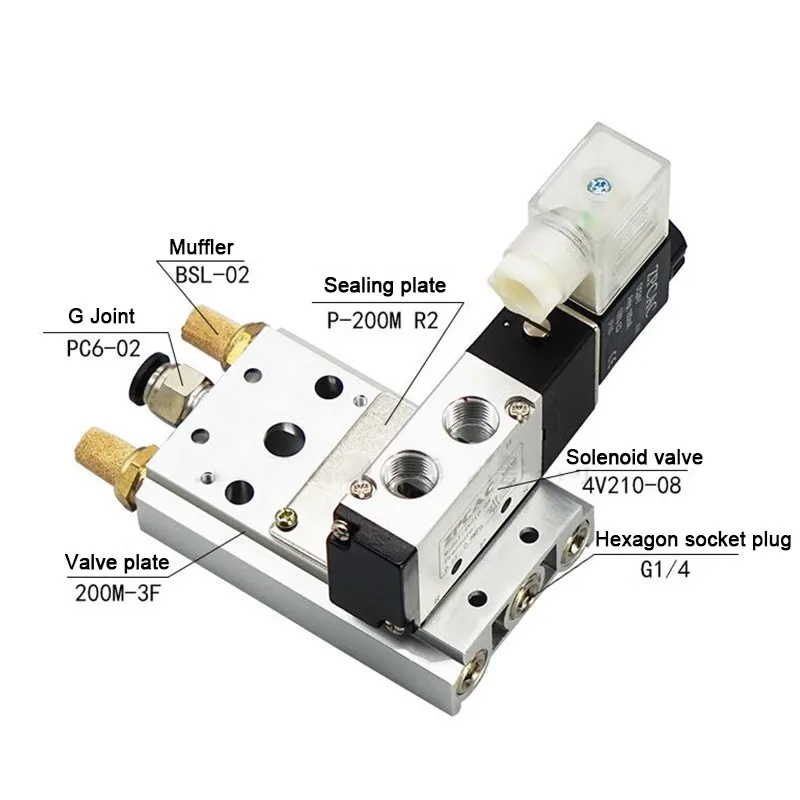 1 PC 2 row assembly 200M 1/2/3/4/5/6/7 bit4V210-08 Pneumatic solenoid valve base Silver aluminum