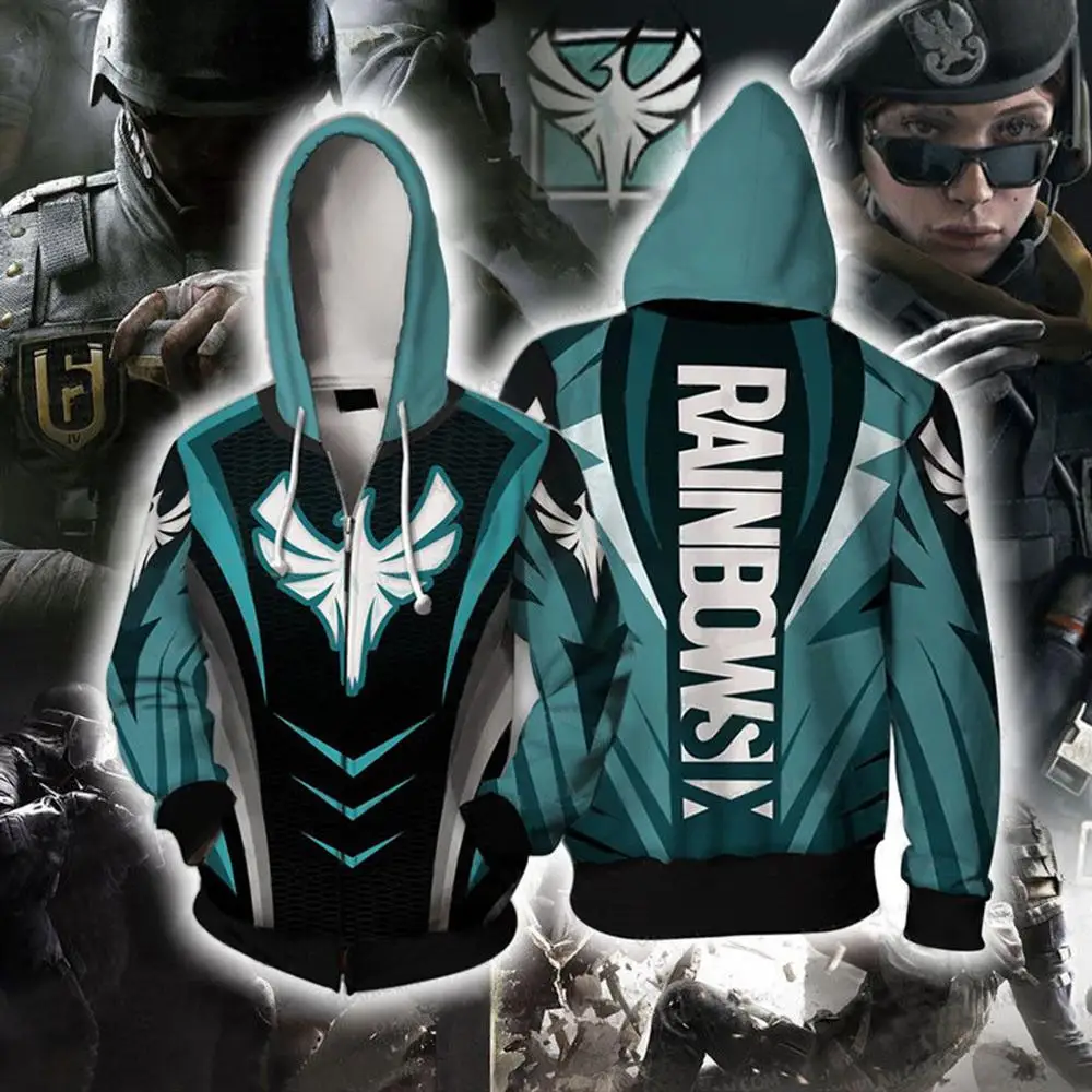 Толстовка унисекс с капюшоном серии Rainbow Six, популярная игра, толстовка с 3D принтом, косплей костюм, куртка на молнии, пальто