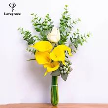 Lovegrace Свадебный букет невесты, искусственный шелк, роза, Калла, лилия, цветок эвкалипта, листья, ягоды, Декор, Свадебный букет невесты