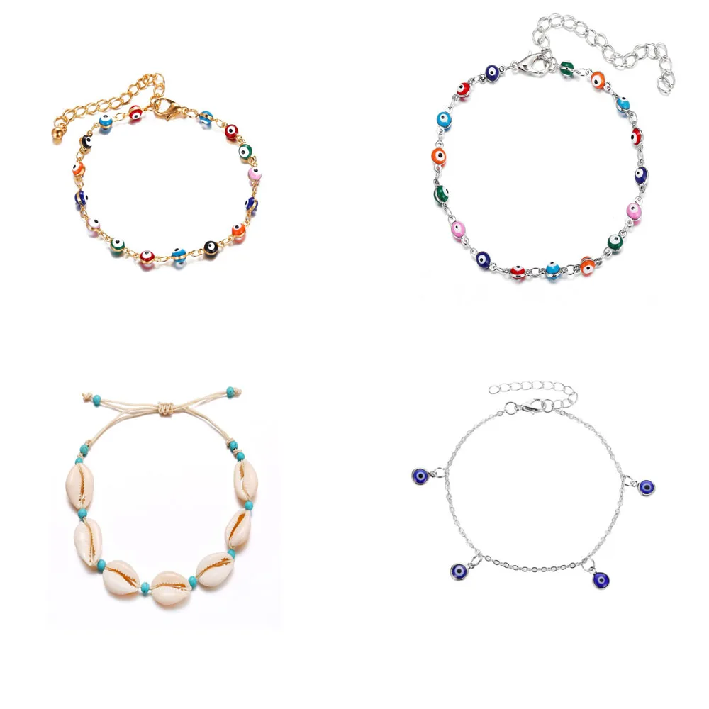 

Fashion Colorful Turkish Eyes Anklets for Women Charm Gold Color Beads Pendant barefoot sandals Anklet Foot Jewelry Accessories