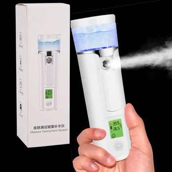 

Portable LED Nanos Mist Sprayer Facial Body Nebulizer Steamer Moisturizing Mini 40ml Oil Skin Care Tester Analyzer Detection