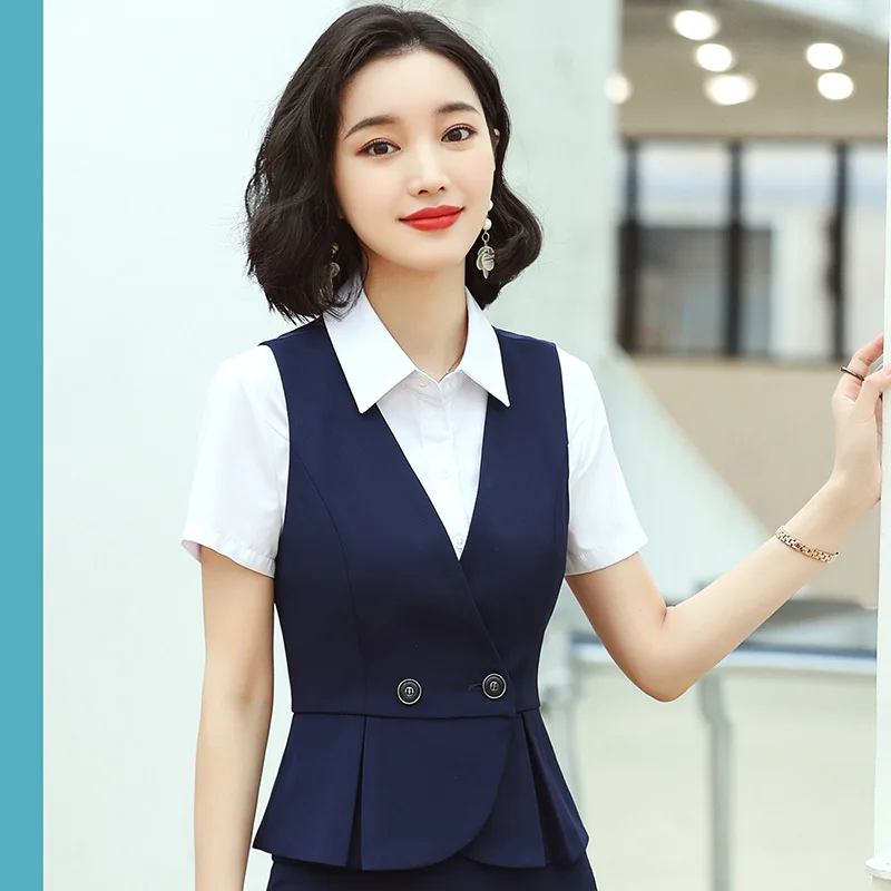 

Elegant Navy Blue Women Fashion Styles Vest Coat & Waistcoat Ladies Office Jackets Coat Female Tops Outwear Interview Clothes