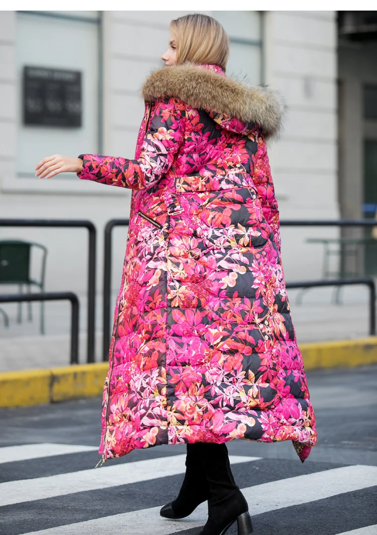 Высококачественная зимняя верхняя одежда в Корейском стиле, Женское зимнее пуховое пальто, куртка, Роскошные Длинные пуховики, женское теплое пуховое пальто с принтом, Брендовое
