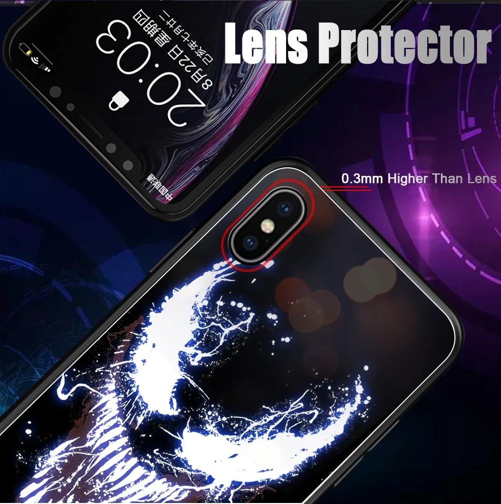 For iPhone XS Max XR 11 Pro Cases LED Flashing Marvel Avengers Ironman Casing Tempered Glass Cover Case For iPhone 6 6S Plus 7 8