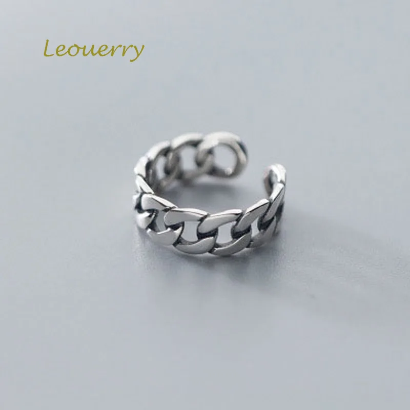 

Leouerry 925 Sterling Silver Wide Chain Ring Silver Vintage Wild Square Strip Chain Open Rings for Women Silver 925 Jewelry Gift