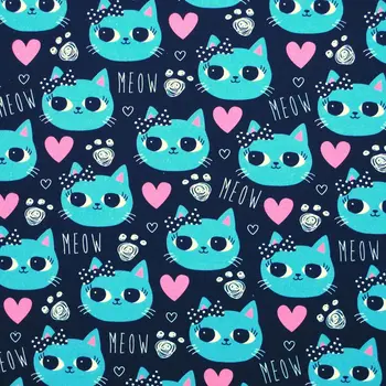 

1 yard Cotton Woven Fabric - Cat, heart and letter (width=110cm)