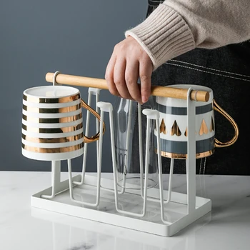 

Japanese-style Art Wooden Handle Iron Cup Storage Drain Rack Household Metal Glass Mug Storage Rack Home Decoration Accessories