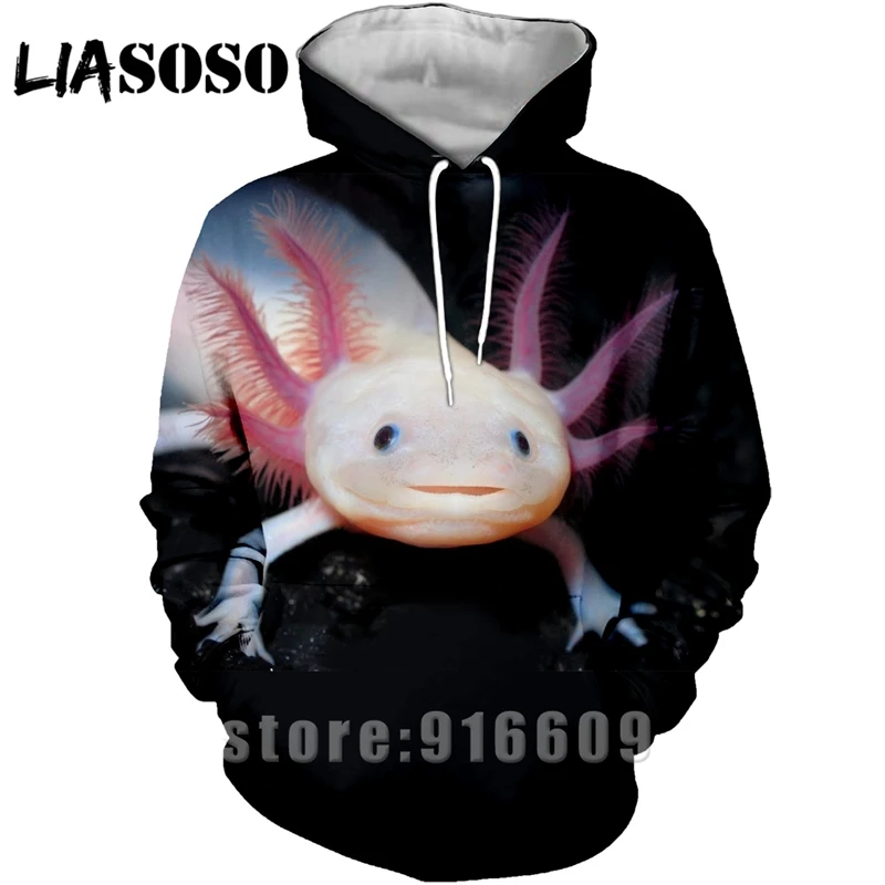Зимняя женская и Мужская спортивная одежда с 3D принтом животных Axolotl толстовки Панк пальто пуловер Толстовка аниме Modis Harajuku Толстовка с капюшоном