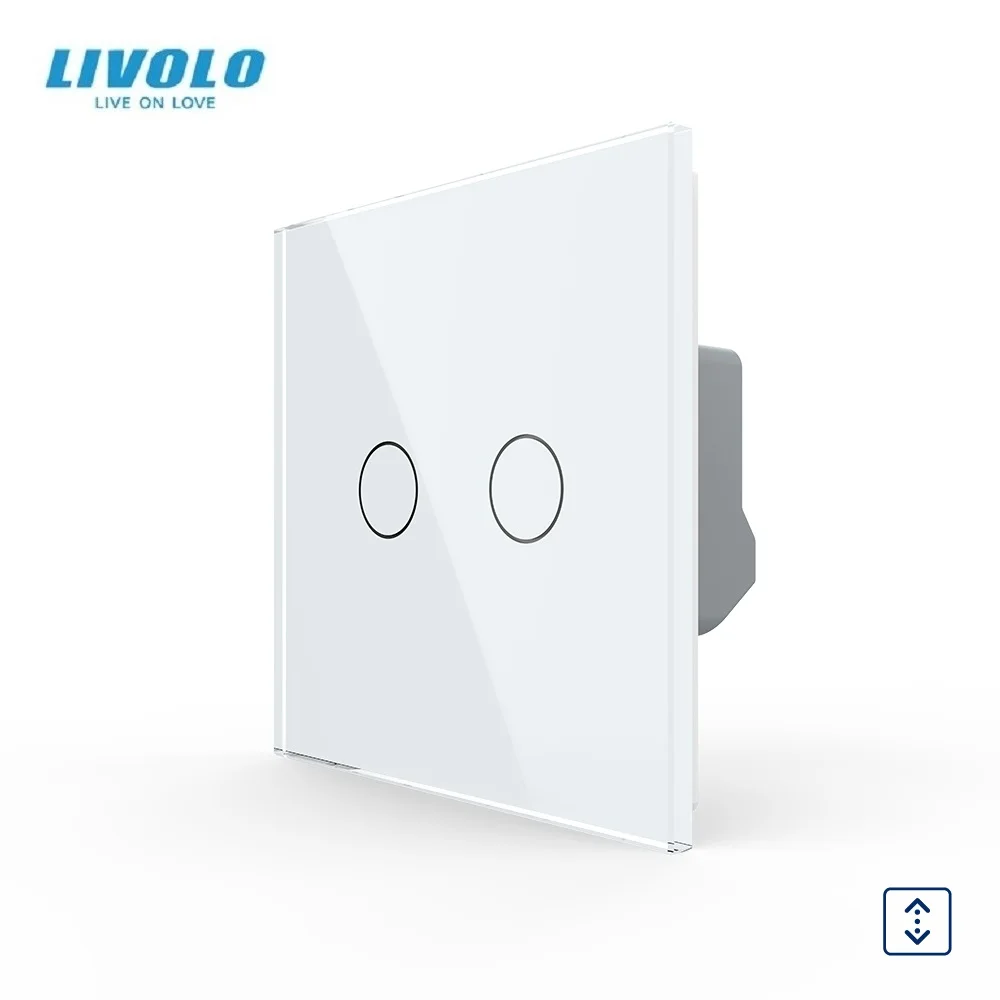 

Livolo EU Standard,VL-C702W-11,2 Gangs 1 Way Luxury Crystal Glass Panel Glass Curtain Switch Smart Touch Wall Switch