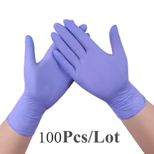 100 шт./лот нитриловые рабочие перчатки без порошка, латексные резиновые, не стерильные, безопасные для пищевых продуктов фиолетовые защитные перчатки рабочие перчатки