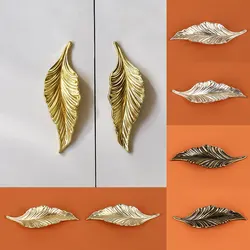 Creative Leaves Handle Vintage Zinc Alloy Furniture Kitchen Wardrobe Cabinet Knobs Drawer Door knob Solid Luxury Handle Hardware