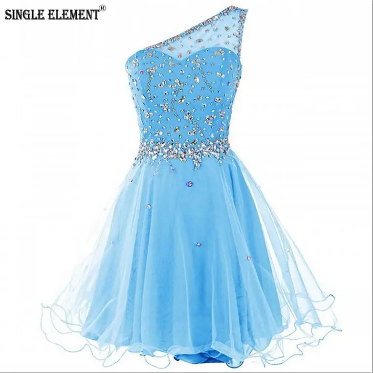 

SINGLE ELEMENT Sexy Mini One Shoulder Short Tulle Prom Dress