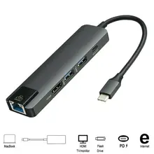 5 в 1 концентратор USB Type C Hdmi 4K USB C концентратор для Gigabit Ethernet Rj45 Lan адаптер для book Pro Thunderbolt 3 USB-C порт зарядного устройства