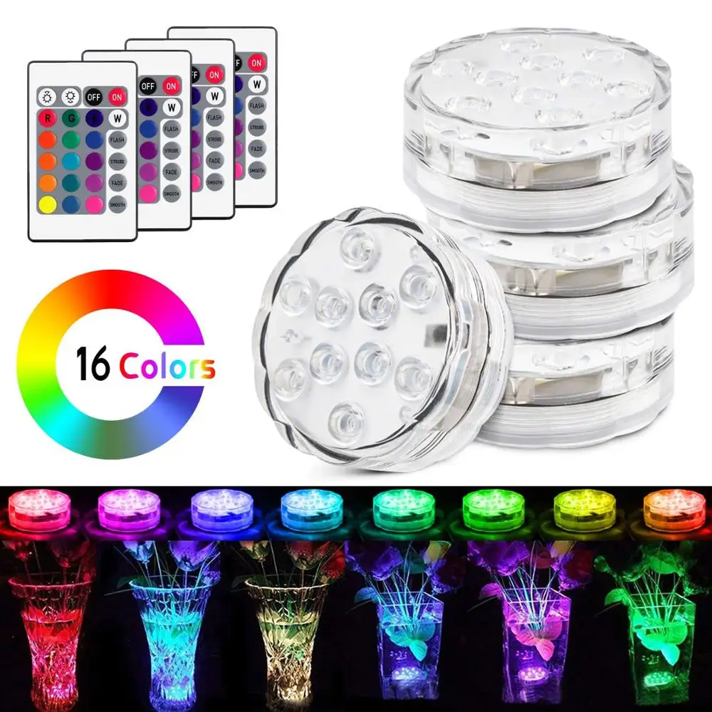 10 светодиодный Дистанционное управление RGB погружной светильник Батарея работает под водой ночник на