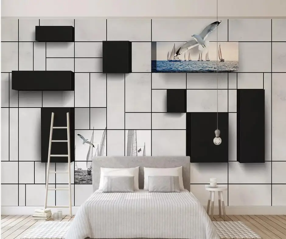 lCustom 3d modern wall brick sea sailing tv background wallpaper mural
