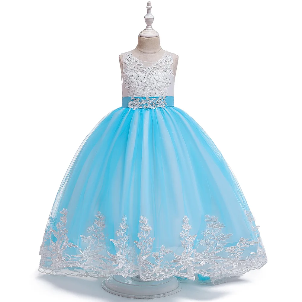 Лидер продаж, детское платье принцессы Свадебное платье с вышивкой ручной работы для девочек нарядное платье с бантом со шлейфом