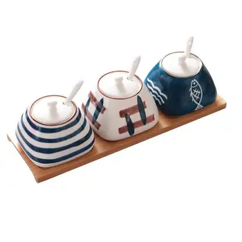 

Japanese style creative kitchen seasoning box set household ceramic flavor salt thorn condiment high temperature seasoning pot