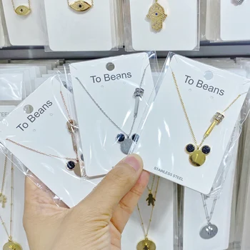 

Cartoon Kawaii Mouse Pendant Necklace Titanium Steel Chain Necklace Inlaid Crystal Fashion Trendy Women Jewelry Birthday Gift