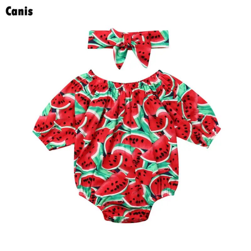2Pcs Toddler Newborn Baby Girl Cotton Watermelon Print Bodysuit