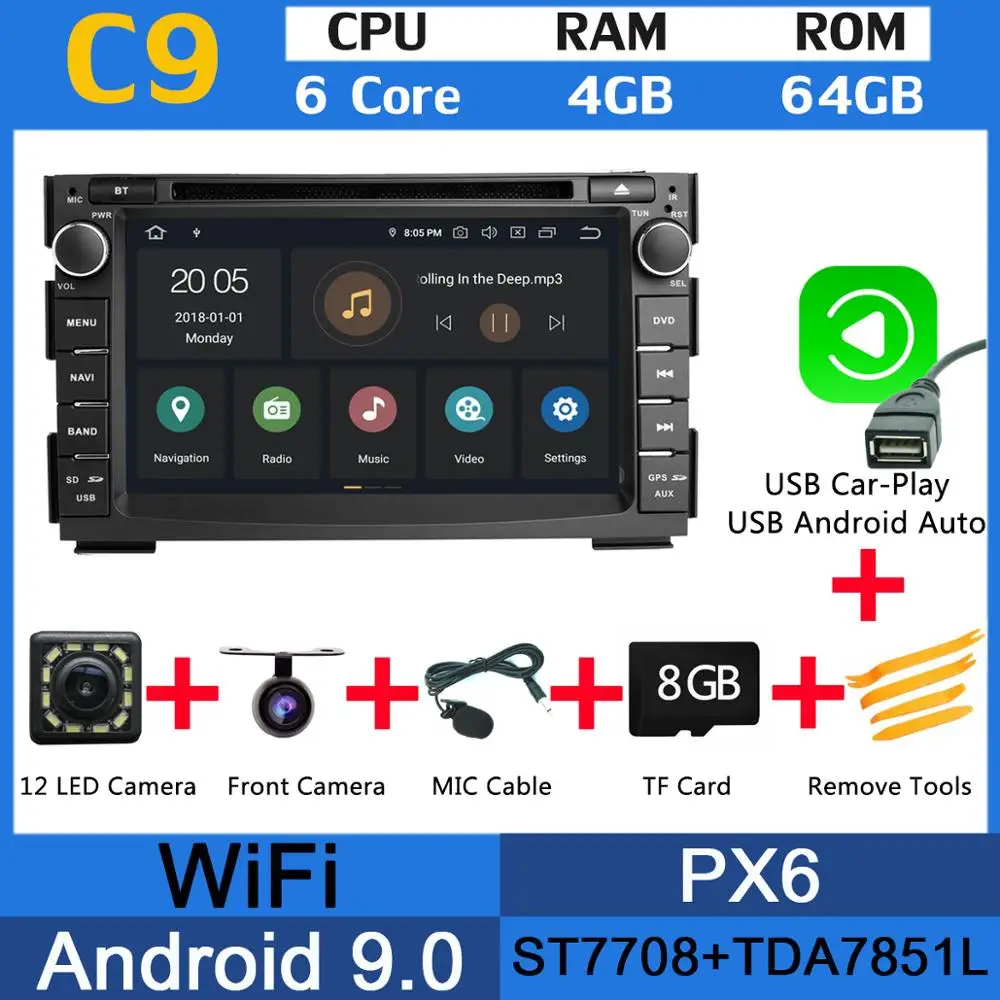 2Din 8 ядерный Android 9,0 PX6 4G+ 64G Автомобильный dvd-плеер для KIA Ceed Venga DSP Авто CarPlay радио gps навигация мультимедиа головное устройство - Цвет: PX6 USB CarPlay