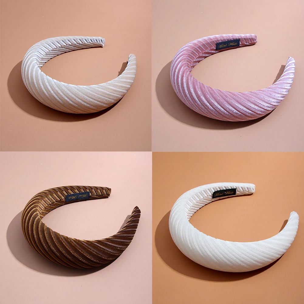 Модные бархатные толстые повязки на голову для женщин, ободки для девочек ручной работы, высокое качество, аксессуары для волос в полоску, головные уборы