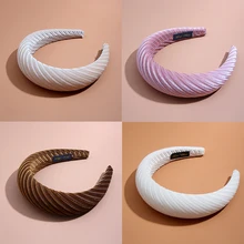 Модные бархатные толстые повязки на голову для женщин, ободки для девочек ручной работы, высокое качество, аксессуары для волос в полоску, головные уборы