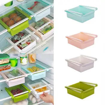 

Kitchen Fridge Freezer Slide Drawer type Space Saver Bins Storage Shelf Storage Boxes Box Organizer Rack Plastic Holder W4T3