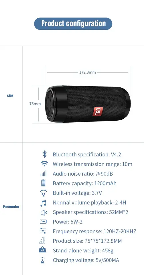t&g bluetooth speaker tg117