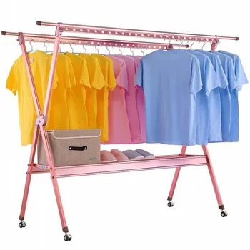 

Drying rack floor folding indoor home balcony double pole telescopic clothes pole folding drying rack