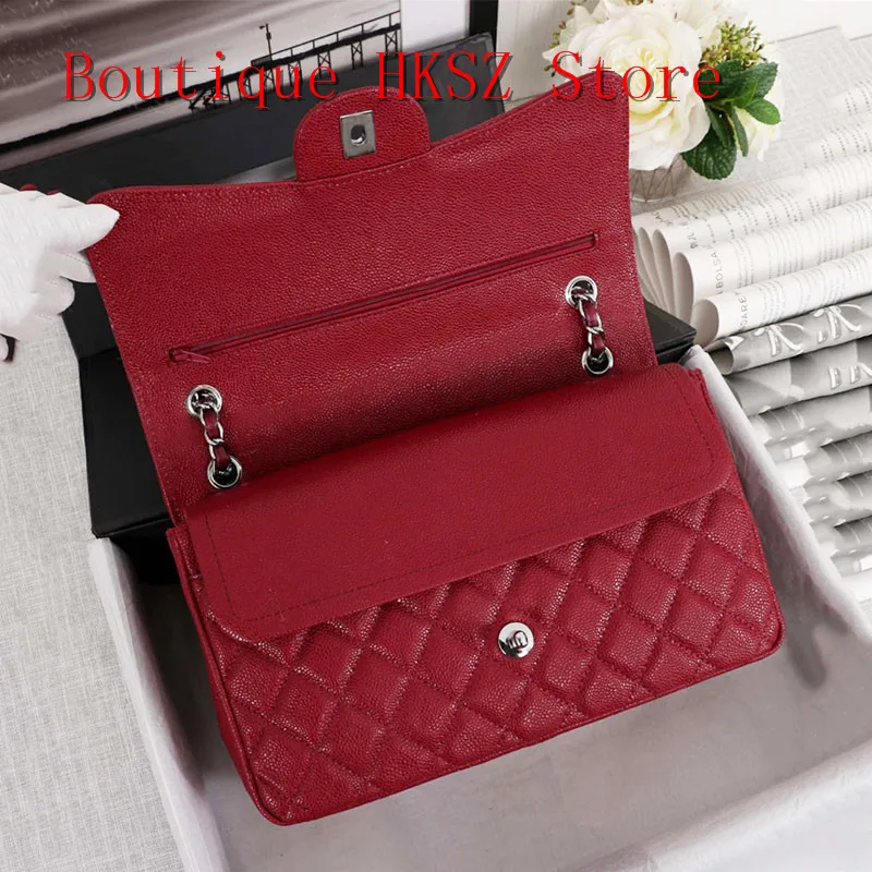 Топ дизайнерские роскошные сумки на плечо из натуральной кожи для женщин сумка Caviar Кошелек Дамская сумка через плечо стеганая квадратная сумка с клапаном - Цвет: Wine Red Silver
